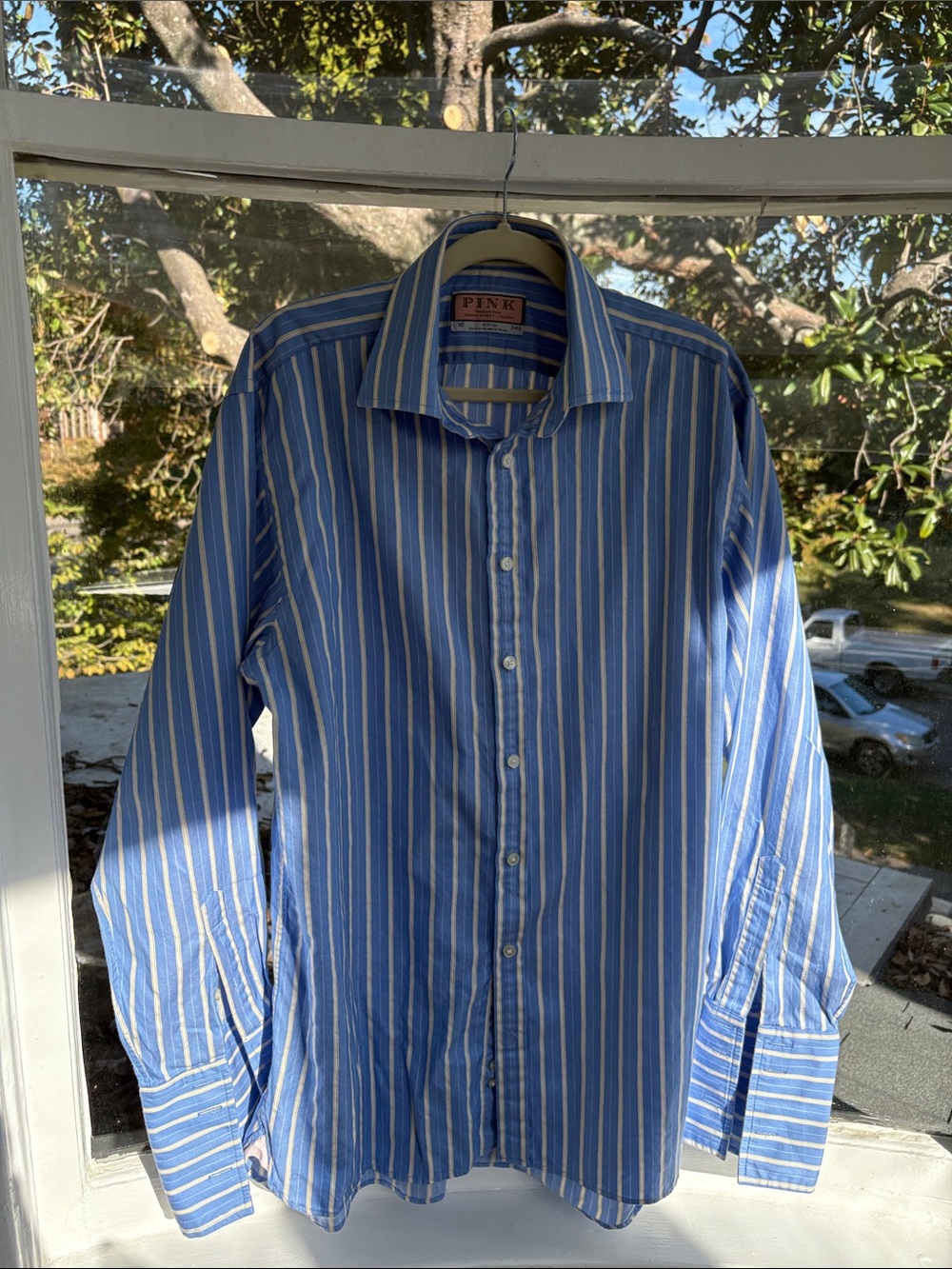 Thomas Pink Blue and White Striped Dress Shirt